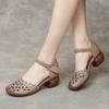 Новые туфли для мам сандалии кожаные с закрытым носком летние на толстом высоком каблуке средние старые туфли с дырками женские полые сандалии