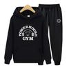 Fitness Weightlifting Graphic Fleece Tracksuit for Men, Thick Gym Workout Hoodie & Jogger Pants, Drawstring Outfit for Autumn Winter Training Trip