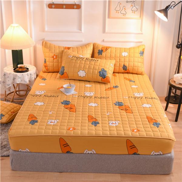Printing Bed Fitted Sheet Cotton Thick Quilted Soft Elastic Fitted Sheet Bedding Mattress Cover Topper Single Full Queen King Sheet&Pillowcases