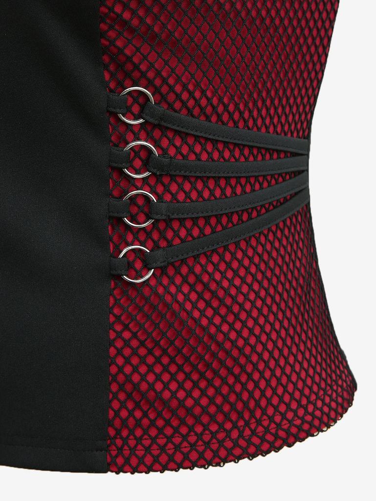 Rosegal Gothic Plus Size Ажурная вставка с перекрестной молнией на бретельках из искусственной кожи с пряжкой-люверсом