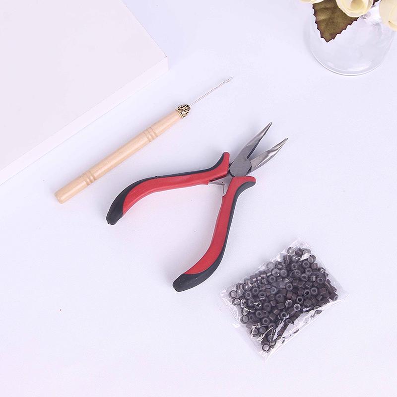 200 Silicone Micro Rings Beads Feather Hair Extension Complete Tool Kit Hook