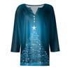Women's T Shirt Tee Christmas Print Button  3/4 Sleeve Daily Weekend Fashion Basic V- Neck Regular Top