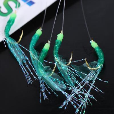 Золотые Sabiki Sea Fishing Rigs Приманки Золотые крючки для рыбалки Зеленые резиновые приманки Морская рыбалка