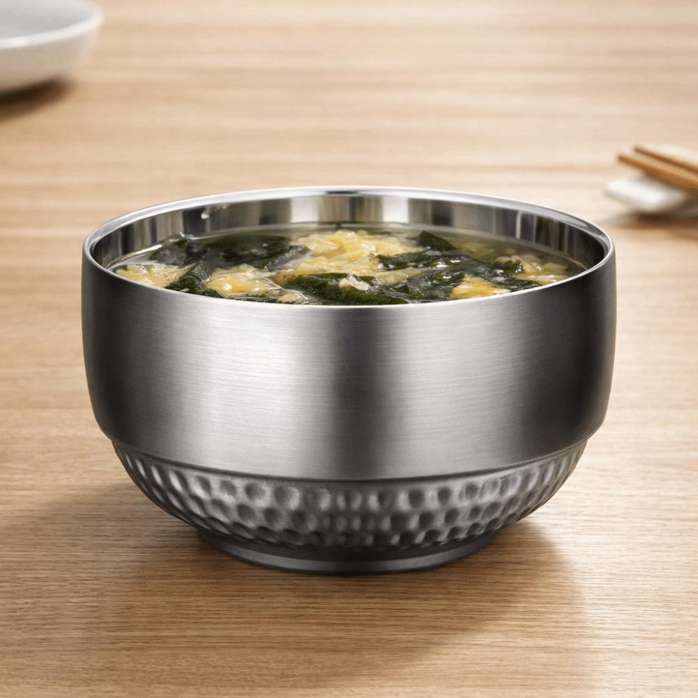 2 Piece 304 Stainless Steel Double-layer Rice Bowl Unbreakable Hammered Pattern Children's Bowl Scald-proof Thickened