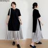 MODIQUE Summer Plus Size New Women Basic Loose Minimalist Patchwork Pleated Long Dresses Female Casual Short Sleeve O-Neck Dresses