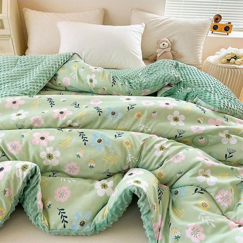 OEING Minky Fleece Winter Quilt with Lovely Rabbit Pattern