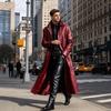 New European and American men's long PU leather trench coat suit collar business casual knee leather coat jacket men's clothing
