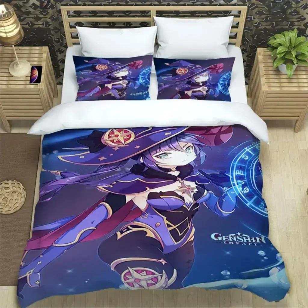 Комплект постельного белья Genshin Impact Print из трех предметов Модные изделия для мальчиков или взрослых для кроватей Пододеяльники Наволочки Комплект постельного белья