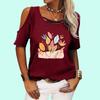 Women Off Shoulder Tee Shirt Fashion Round Neck Floral Print Top Ladies Casual Short Sleeve T-shirt