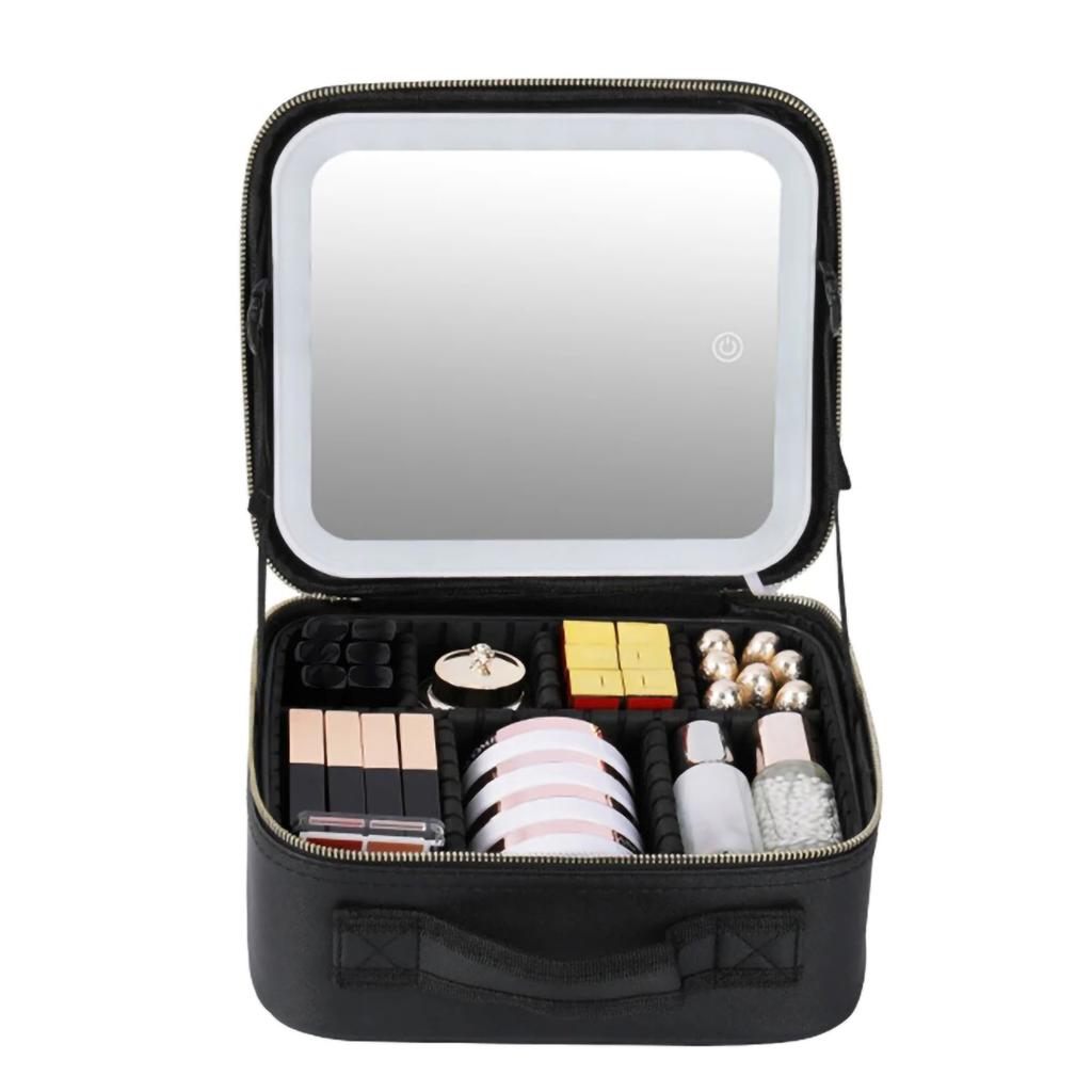 Модные простые косметички большой емкости с зеркалом, ящик для хранения, органайзеры для макияжа со светодиодной подсветкой, USB-зарядка для путешествий, работы
