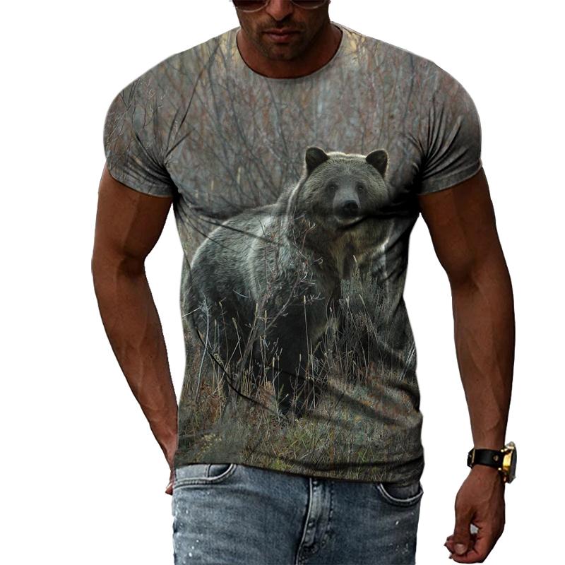 Летние оригинальные футболки с изображением медведя и животного, мужские повседневные футболки с интересной индивидуальностью и круглым вырезом с 3D принтом и короткими рукавами, уличная одежда