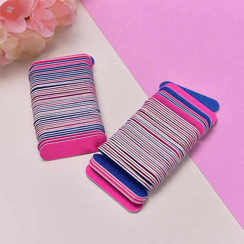 100Pc Mini Nail File 100/180 Grit Pink Blue Wooden Nail Grinding Files Art Tools