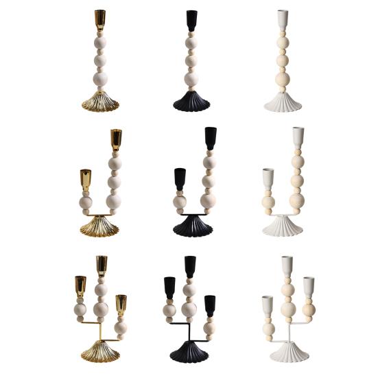 Подсвечник из чугуна с деревянными бусинами, винтажный, на 1/2/3 свечи, для домашнего офиса, гостиной, прихожей, декоративный металлический подсвечник