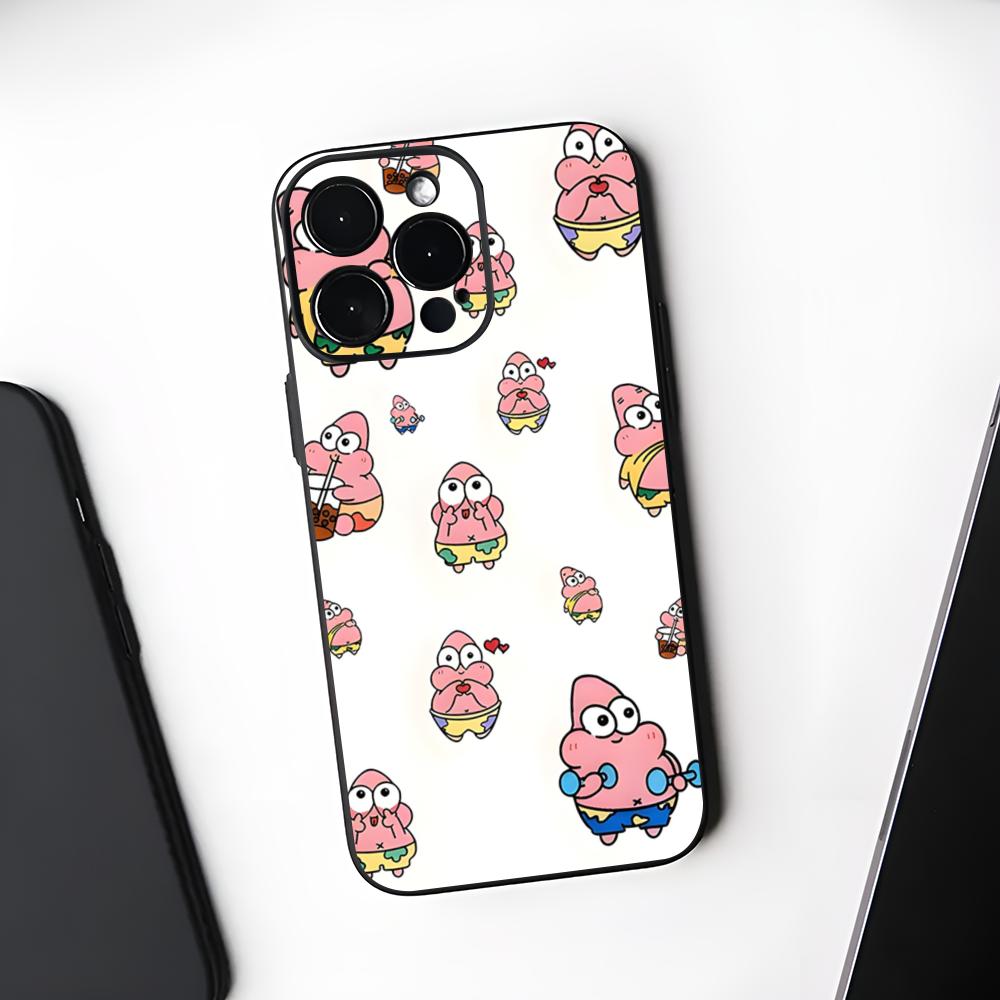 Милый Чехол для Телефона Губка Боб Черный Мягкий Для Iphone 16 15 14 13 11 12 Pro Max Xr X Xs 8 7 Plus