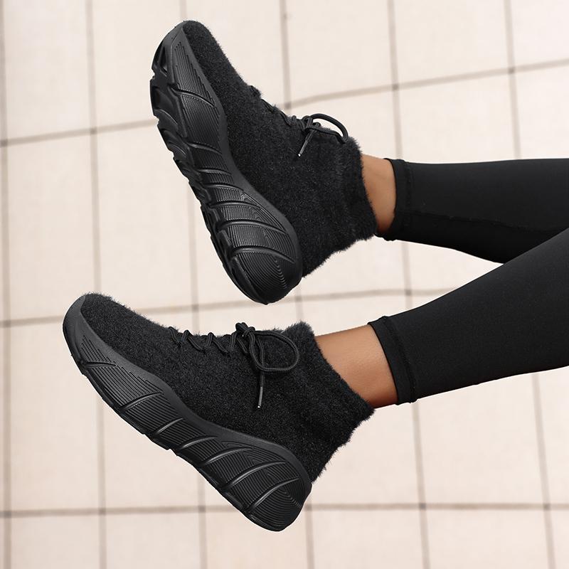 TUINANLE Women New Winter Snow Sneakers Outdoor Non Slip Thick Cotton Shoes Keep Warm Low Heels Flock Shoes