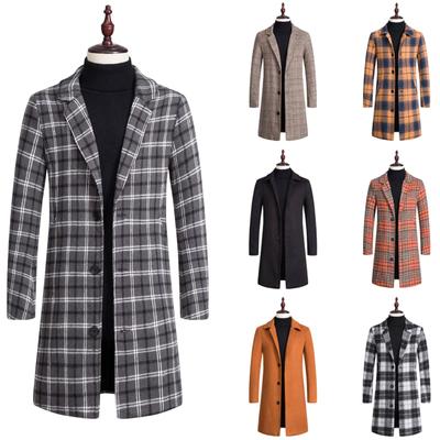 Мужская мода осень и зима повседневные клетчатые топы тонкий тип пальто пояс мода большой размер плащ