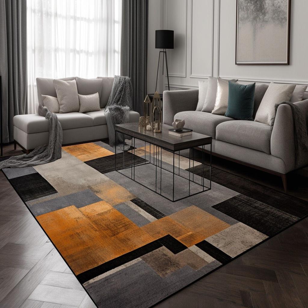 Black Brown Geometry Carpets for Living Room Modern Simple Plaid Room Decor Carpet Lounge Sofa Area Rug Soft Washable Floor Mat