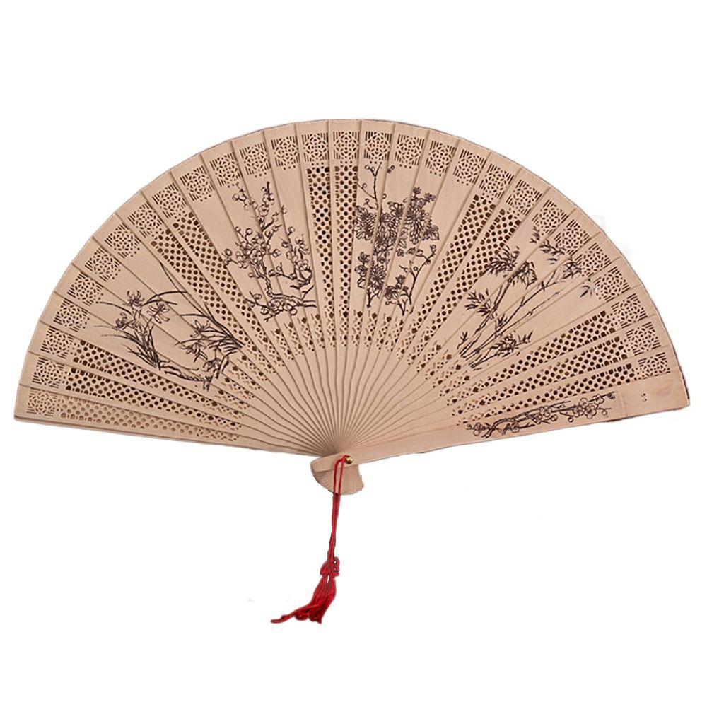 Сандаловое дерево окрашенный деревянный веер китайский стиль ретро складной веер подарочный полый резной складной веер