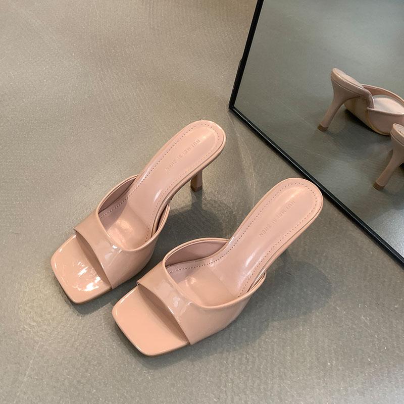 Мода Мода Квадратный Носок Женские 7см Каблуки Туфли-Лодочки Новинка Весна Лето Женская Обувь Слипоны Женские Туфли на Высоком Каблуке Слайды