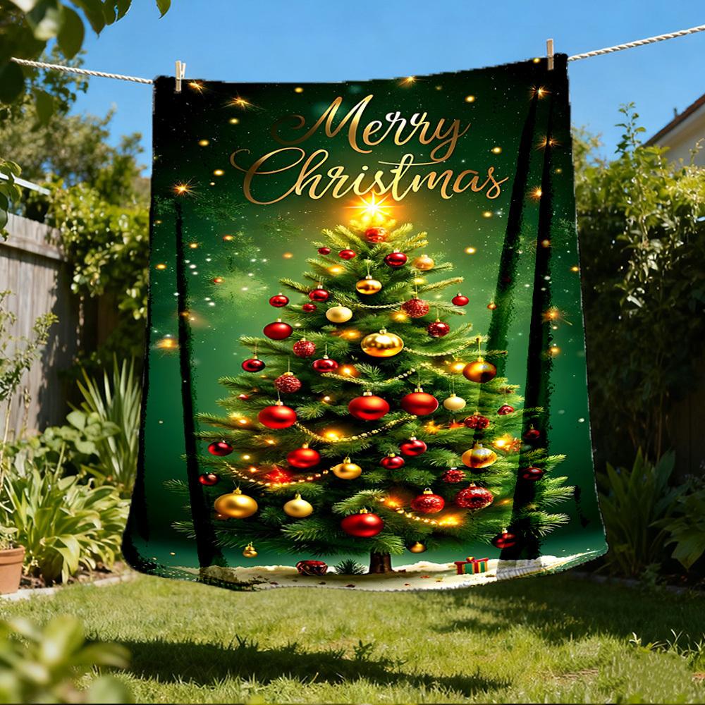 1pc Christmas Tree Decorations Outdoor Flannel Blanket , Machine Washable Perfect Gift for Birthday , Holiday Travel Accessory , Durable Material