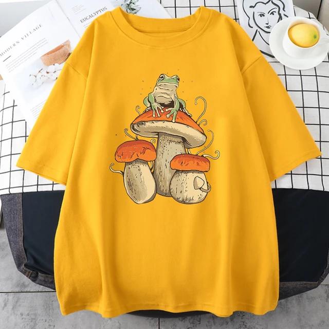 Cottagecore Aesthetic Mushroom Dark Academy Frog Забавная футболка Мужская повседневная хлопковая футболка оверсайз с коротким рукавом в стиле уличный хип-хоп