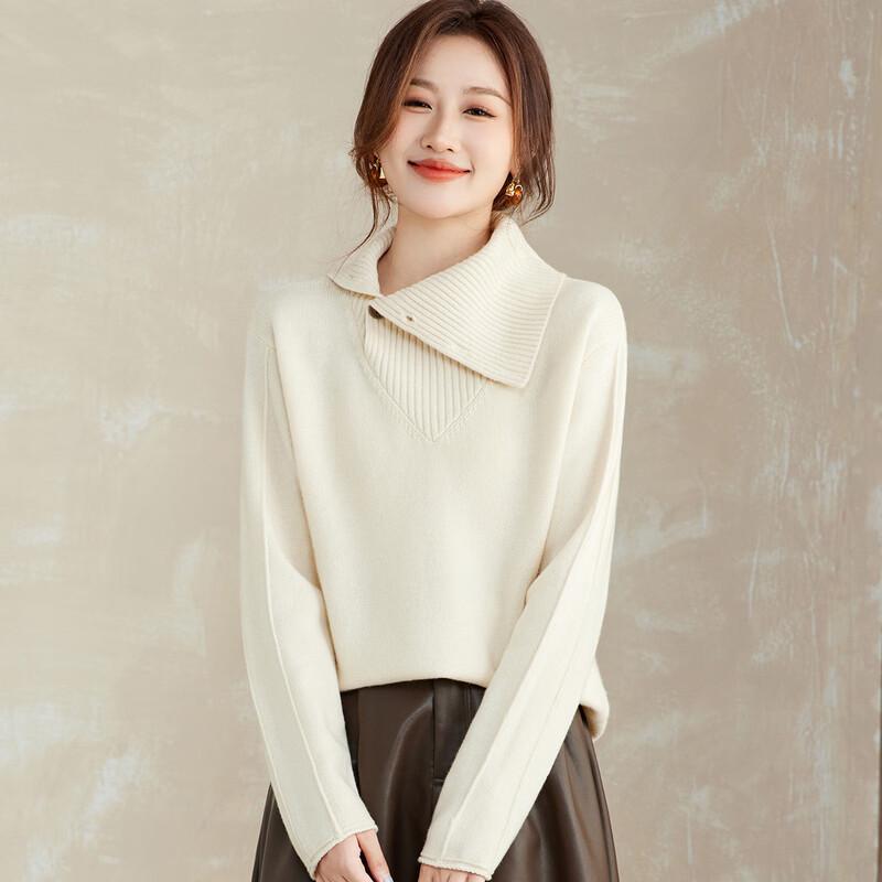 Женский свитер из 100% шерсти, свободного кроя, с рубчиком, косой планкой