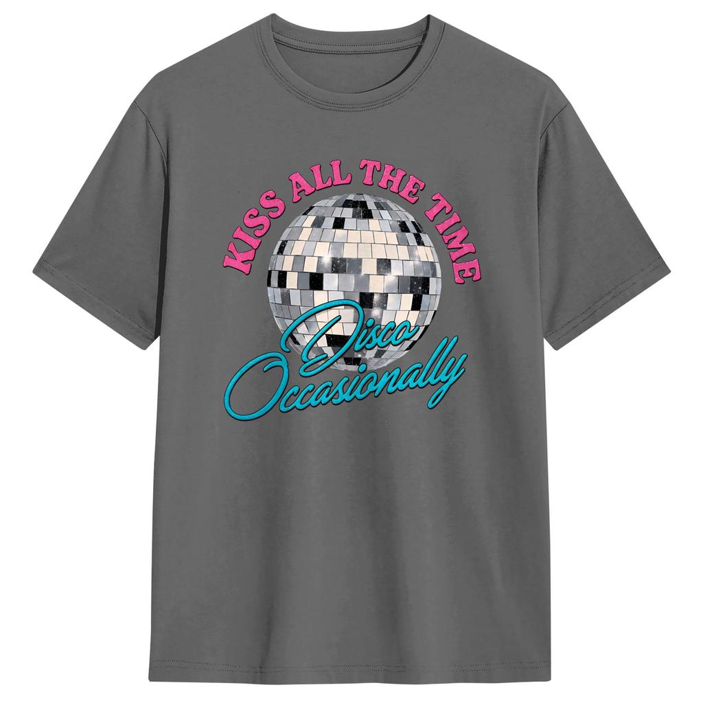 Harry Style Kiss All The Time Disco Occasionally Disco Ball T Shirts for Unisex Pure Cotton Casual TShirts Round Neck Tee Shirt