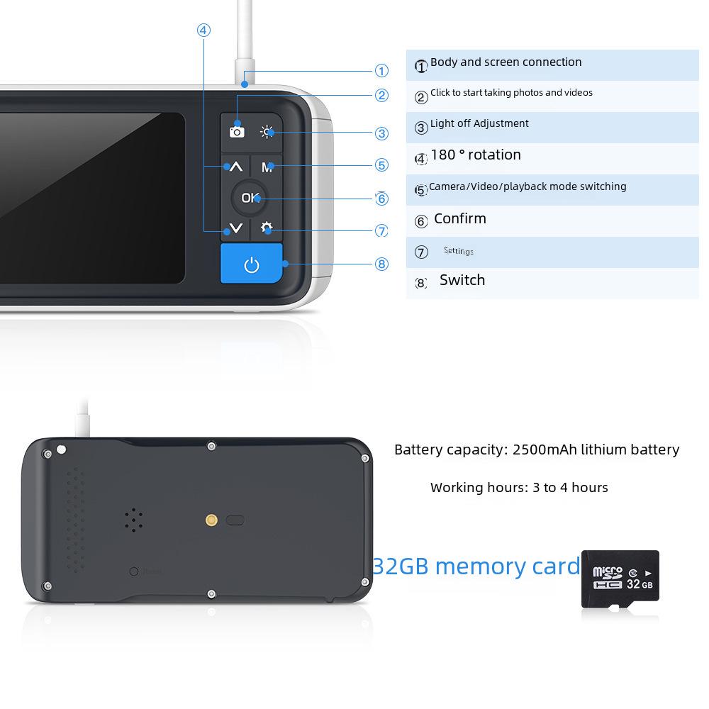 HD 4,5-дюймовый смарт-отоскоп с визуальным ушным датчиком