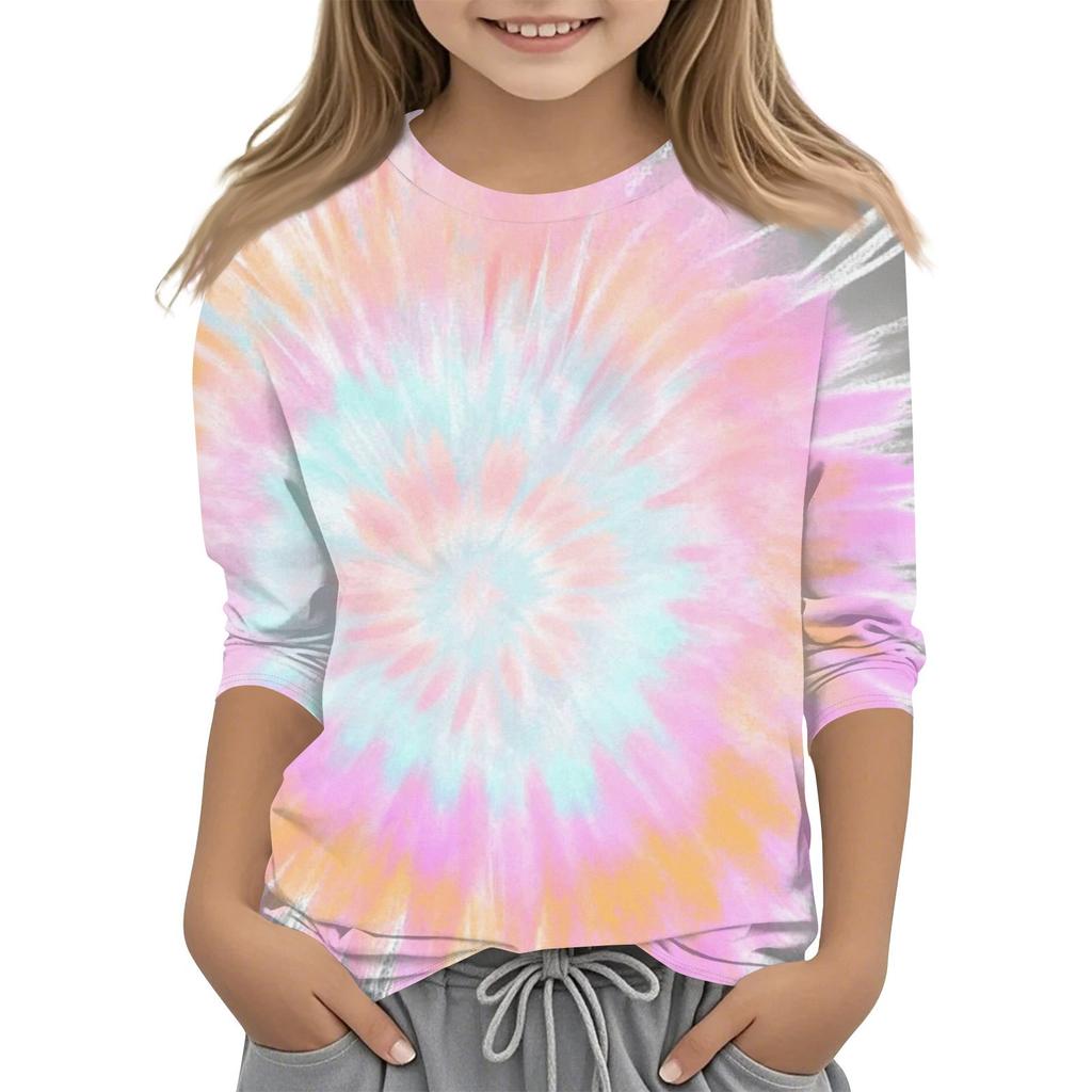 Детская футболка с круглым вырезом и принтом, рукава 3/4, повседневная футболка