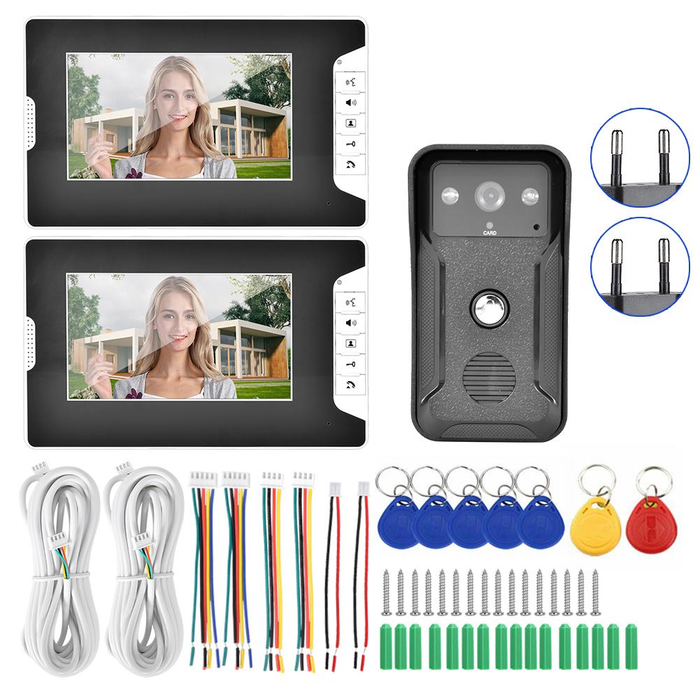 7-дюймовый дверной звонок с ночным видением, ID-карта, камера видеодомофона, 2 шт.