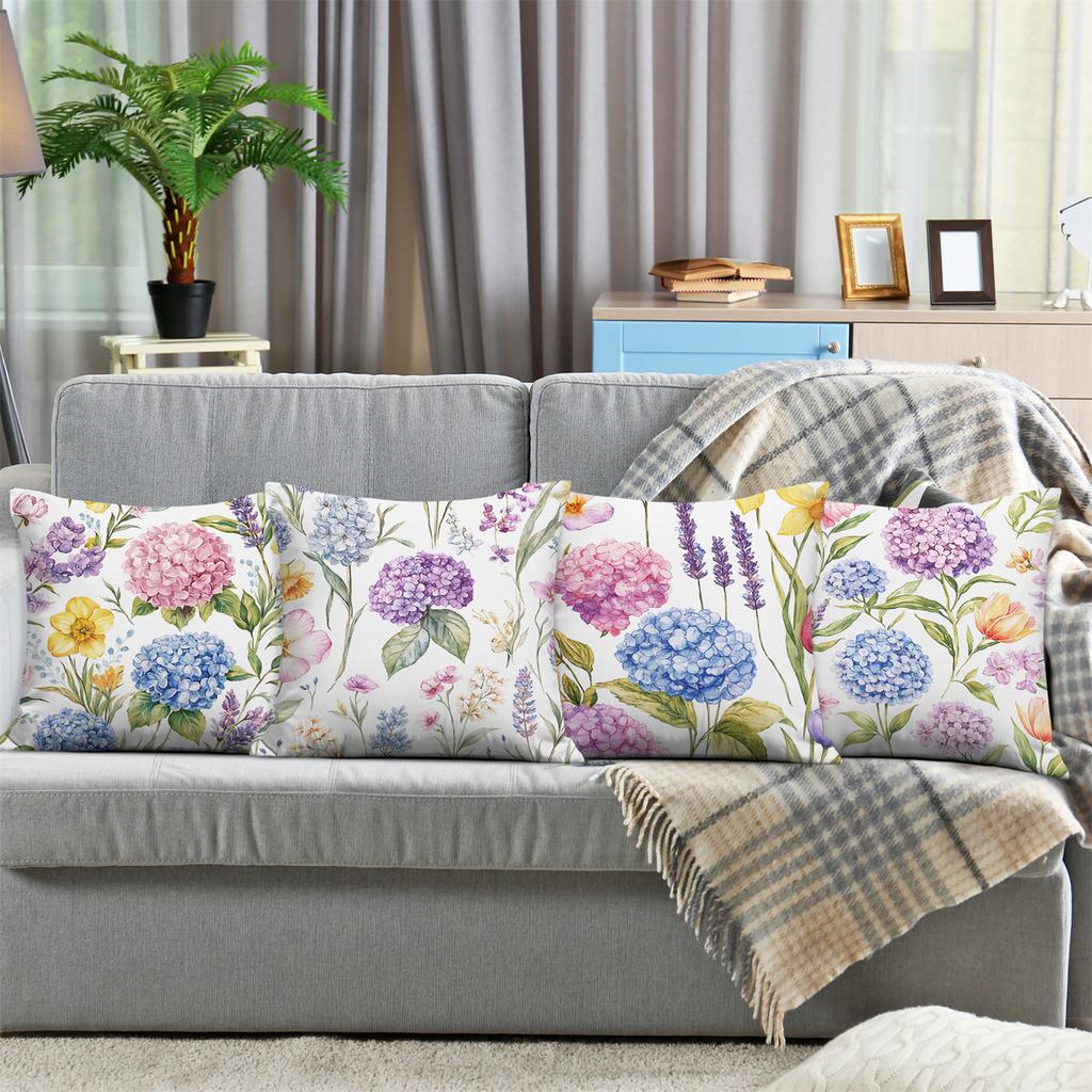 Multicolored Hydrangea Theme Digital Printing Pillow Cover Short Plush Suitable Living Rooms Bedrooms Sofas Throw Cushion Cover