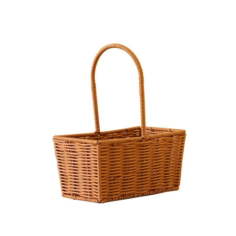 Brown Handhold Weaving Basket with Handle Hanging Basket Creative Flower Basket