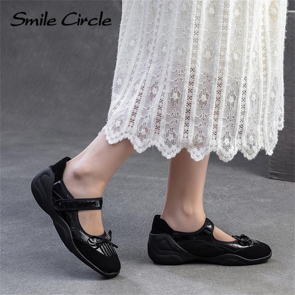 Женские туфли Мэри Джейн из натуральной кожи с круглым носком и пряжкой на толстой подошве, модные повседневные балетки