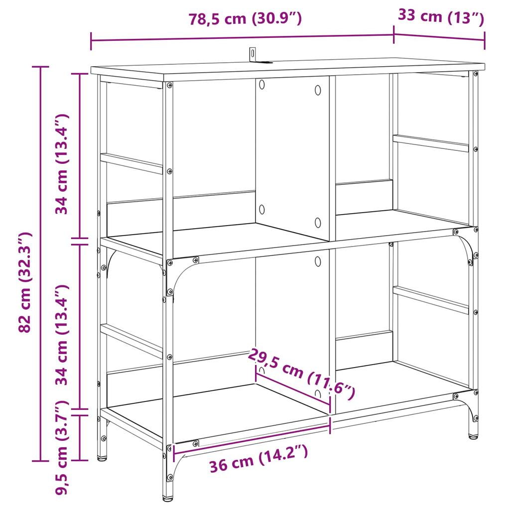 Black Oak Effect Bookshelf 78.5 x 33 x 82 cm Particleboard