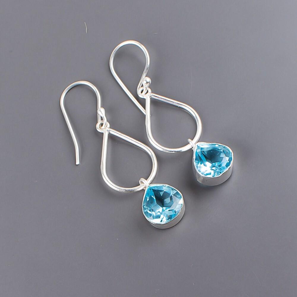Sky Blue Topaz Gemstone 925 Sterling Silver Jewelry Handcrafted Earrings 1.90" EE-19-3