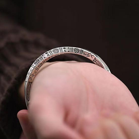 Men Bracelet Opening Adjustable Silver Color Twist Boho Wrist Decoration Easy To Wear Fish Letter Curved Sleeve Bracelet Men Jewelry