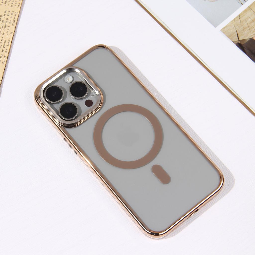 Новое для Apple 16PRO Магнитный чехол для телефона Позолоченный металлический держатель для линзы для IPhone15 Высокопрозрачный ПК-чехол