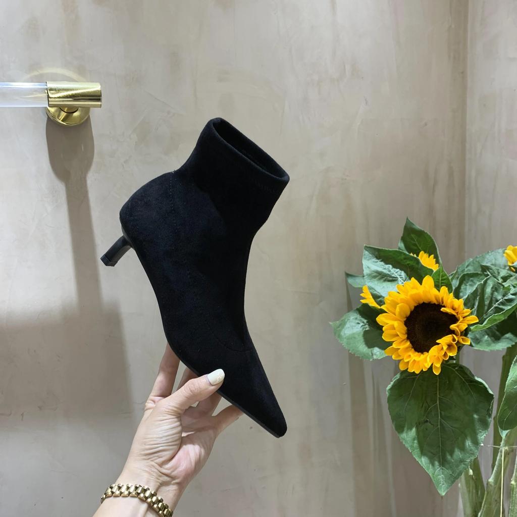 Винтажные ботильоны женские туфли модные с острым носком осень-зима на низком каблуке женские элегантные эластичные узкие короткие сапоги из флока