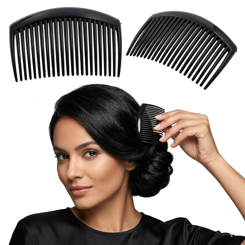 DazzleDiva Черные Боковые Заколки для Волос, Упаковка из 2 шт., Прочные Пластиковые Зажимы для Укладки Причесок 2 шт.