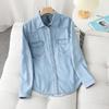Женская свободная джинсовая рубашка из тенсела - Стройный топ с длинным рукавом, повседневный, для многослойности, на осень