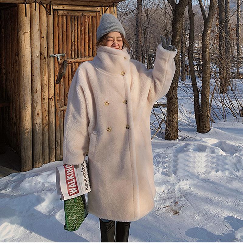 New autumn and winter casual plush jacket women's fur coat long stand-up collar European and American temperament fashion
