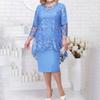 Elegant Dress O-neck Comfy Plus Size Beautiful 3/4 Sleeve Lace Evening Female Clothing