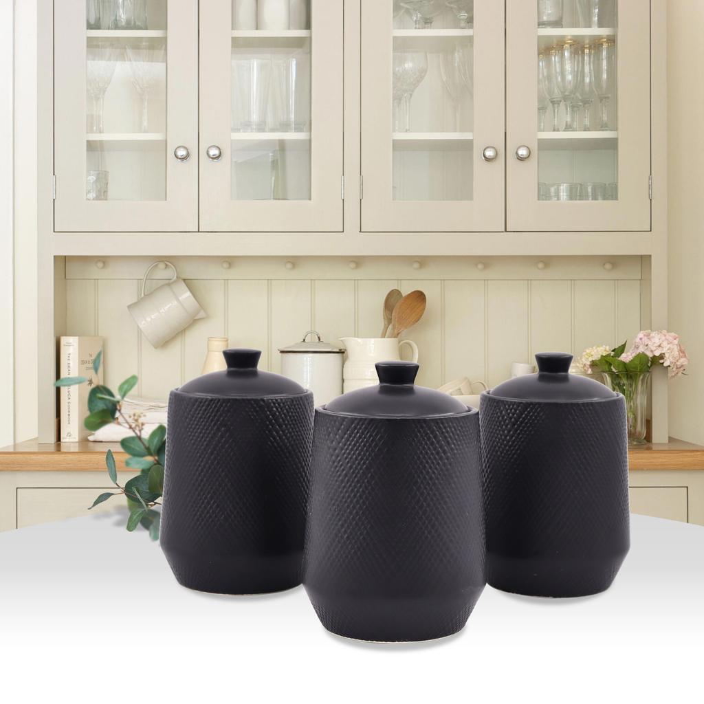 Zestaw 3 pojemników ceramicznych na kawę herbatę i cukier MAESTRO BLACK MR-20001-03CS