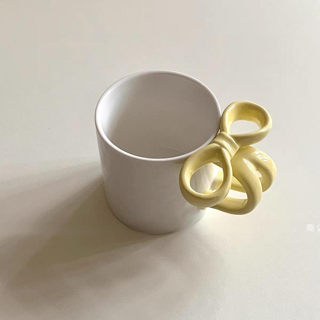 Симпатичная тарелка с 3D-бантом и кофейная кружка, расписанная вручную, керамическая тарелка, украшение для гостиной, спальни, обеденного стола, тарелка для фруктового салата