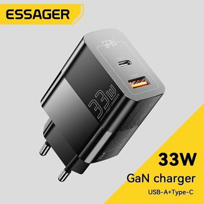 Essager Зарядное устройство USB C 33 Вт GaN Type C PD для быстрой зарядки для iPhone 14 13 12 11 Pro Max XS 8 P для iPad Pro Air iPad Mini