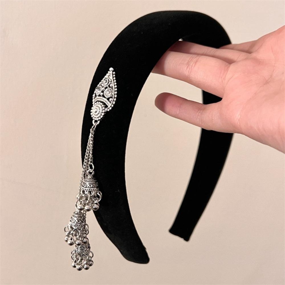 Бархатная повязка для волос с кисточками и колокольчиками, заколка для волос в китайском стиле, украшение в этническом стиле