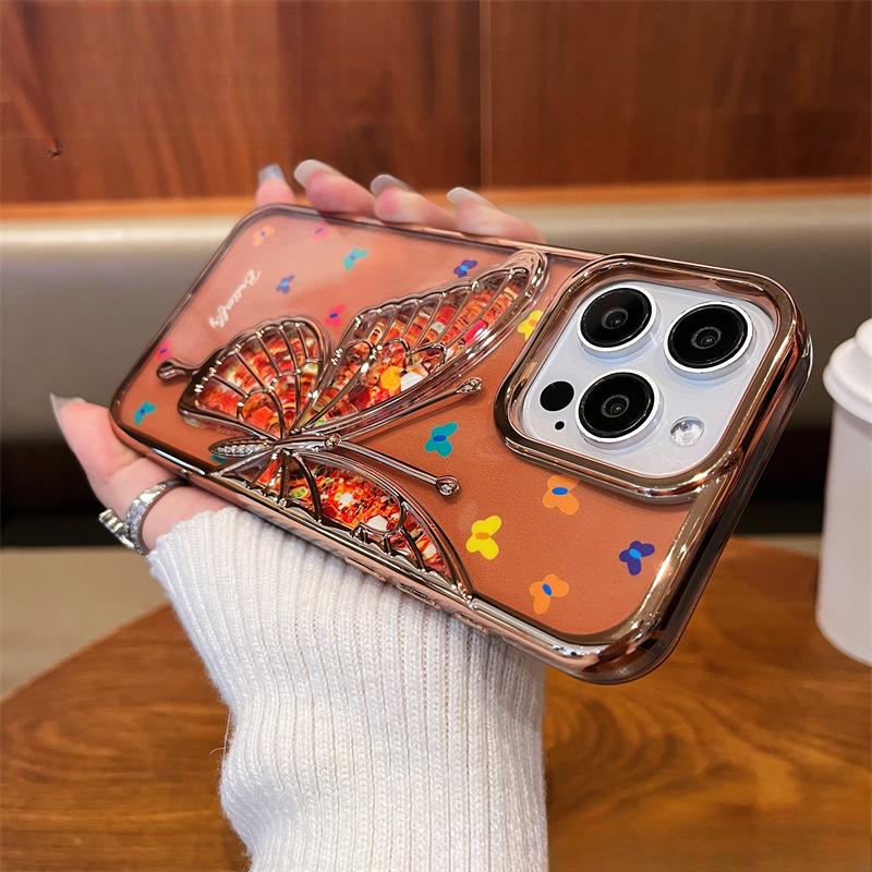 Гальванизированный бумажный чехол для телефона Apple 15Promax с бабочкой, Подходит для защитного чехла IPhone14, Мягкий чехол из ТПУ