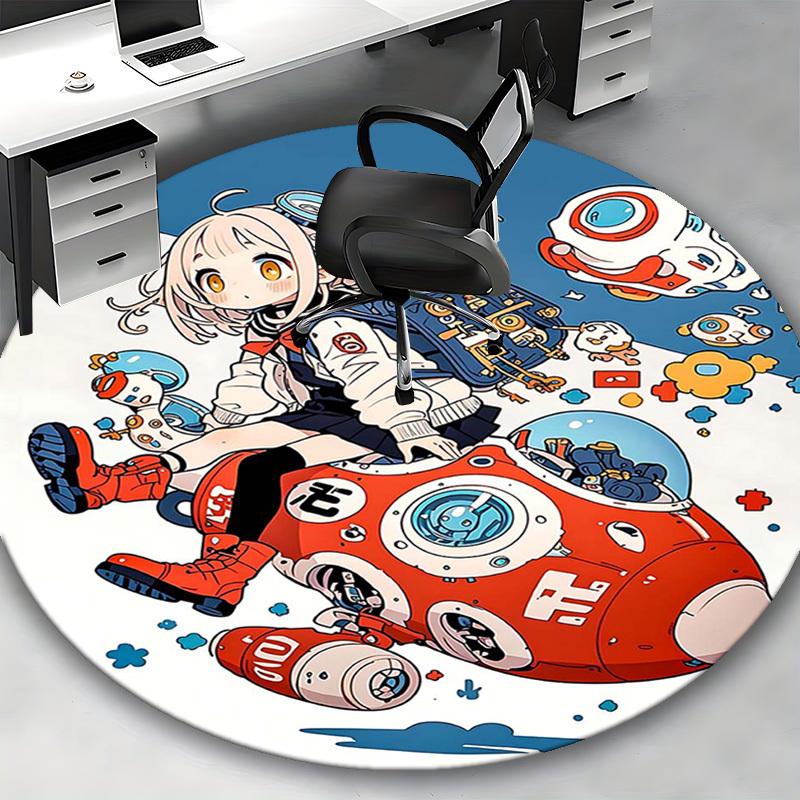 1pc Anime Cartoon Design Round Carpet - Office Chair Mat with Cute Characters, Suitable for All Seasons, Perfect for Home Decor in Living Room, Bedroo