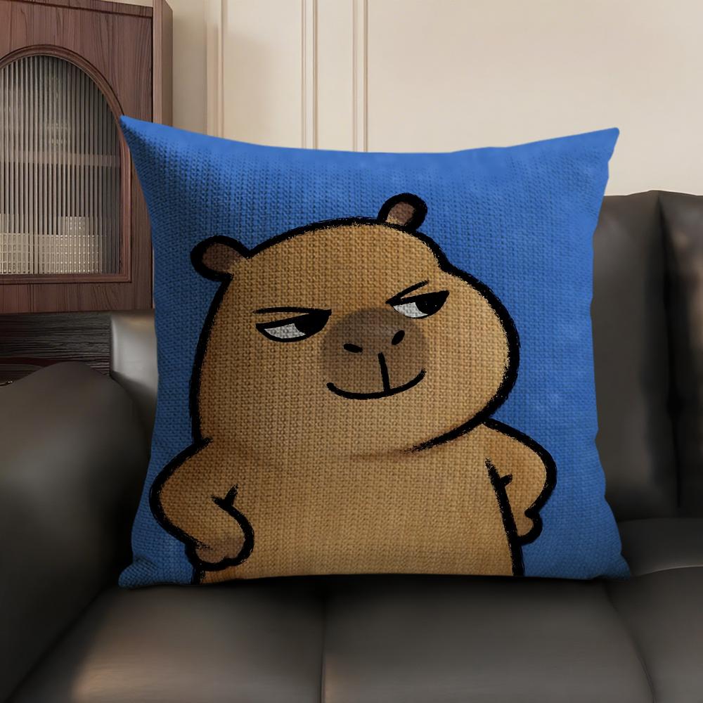 Cute Kicapara Cartoon Cushion Cover Natural Linen Organic Fabric DoubleSided Printing Sofa Home Decor Gift Pillow Case