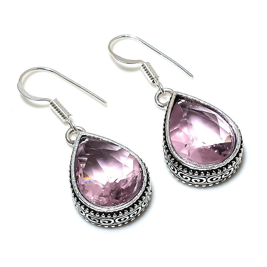Pink Kunzite Gemstone Handmade 925 Sterling Silver Jewelry Earring 1.50" r2F41